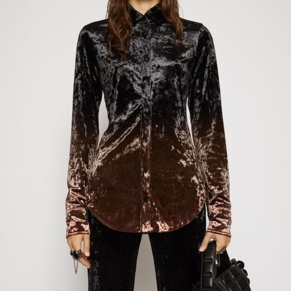 ACNE STUDIOS CRUSHED VELVET GRADIENT BROWN SHIRT SIZE M